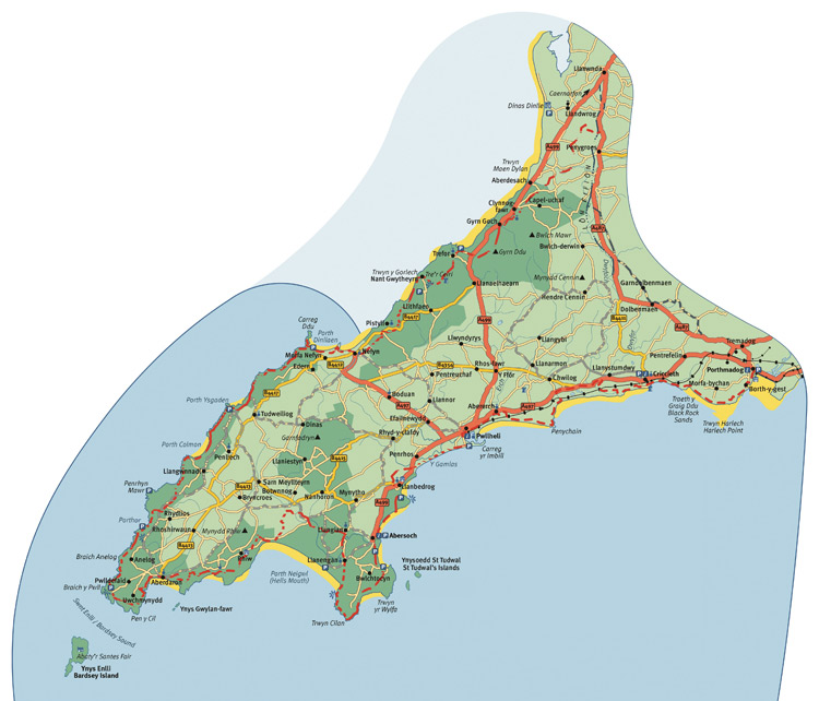 Map yn dangos ardal AHNE Llŷn